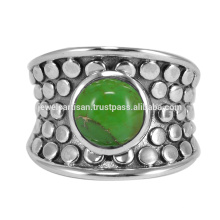 Green Copper Turquoise Gemstone 925 Solid Silver Ring Jewelry